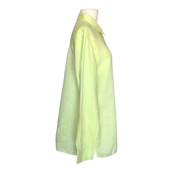 David N. Women's Green Button Up Shirt Collared Long Sleeve Pleated Back - Picture 4 of 10